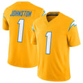 harde LA.Chargers #1 Quentin Johnston Player Gold Limited Vapor F.U.S.E. Home Game Stitched Jerseys