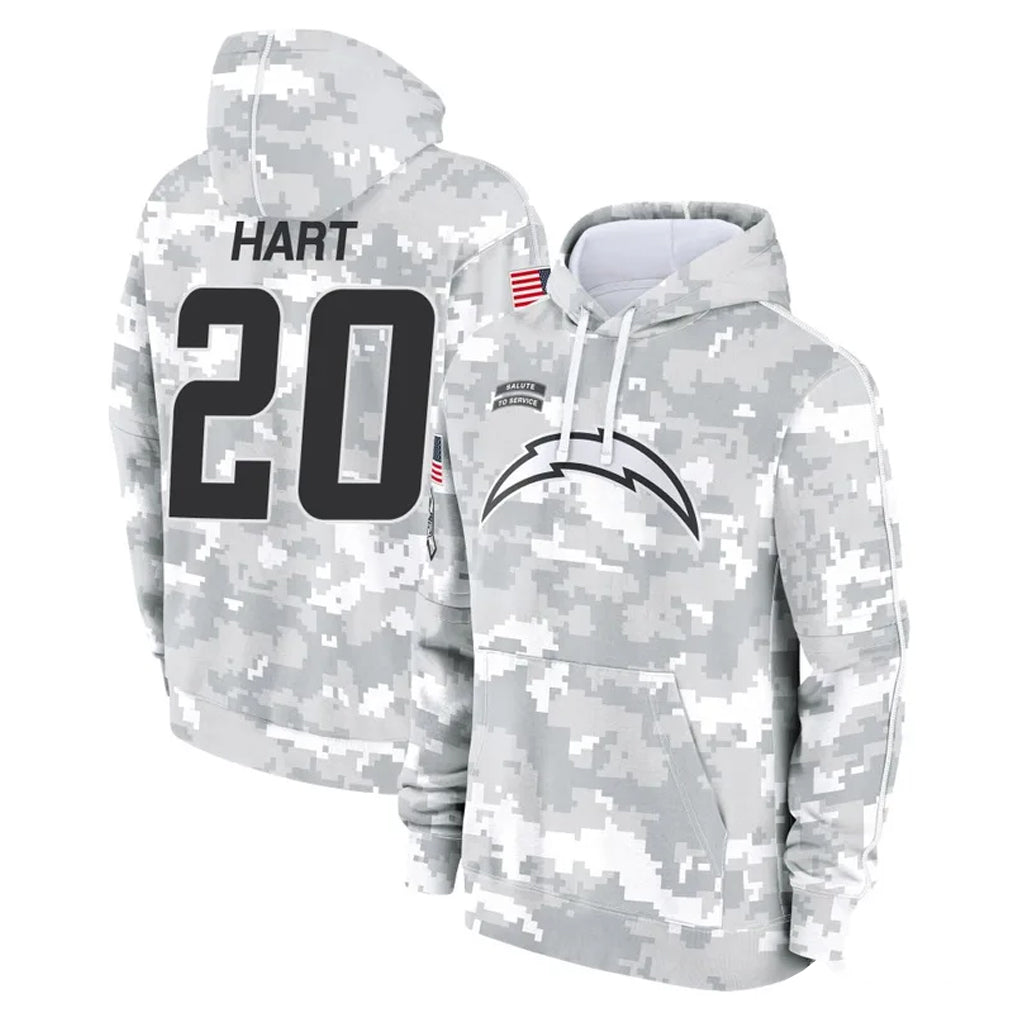harde LA.Chargers #20 Cam Hart Player Arctic Camo Salute to Service Hoodies Limited Game Stitched Jerseys