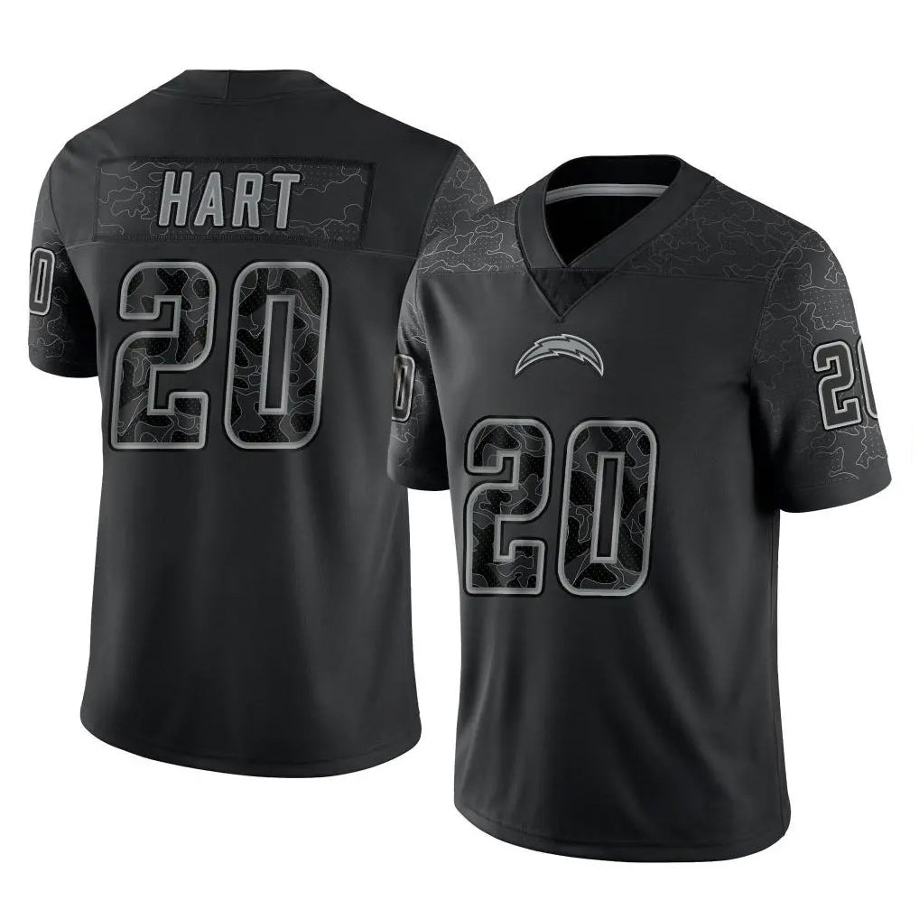 harde LA.Chargers #20 Cam Hart Player Black Limited Reflective Home Game Stitched Jerseys