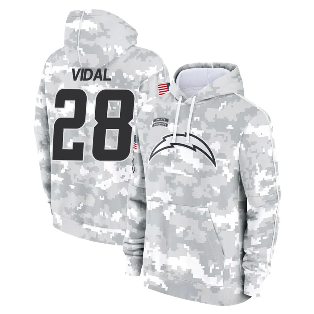 harde LA.Chargers #28 Kimani Vidal Player Arctic Camo Salute to Service Hoodies Limited Game Stitched Jerseys