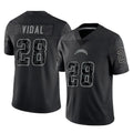 harde LA.Chargers #28 Kimani Vidal Player Black Limited Reflective Home Game Stitched Jerseys