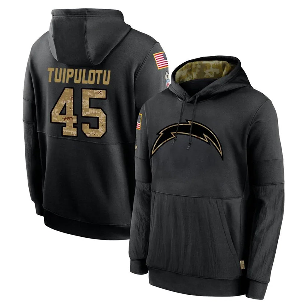 harde LA.Chargers #45 Tuli Tuipulotu Player Black Salute to Service Hoodies Limited Game Stitched Jerseys