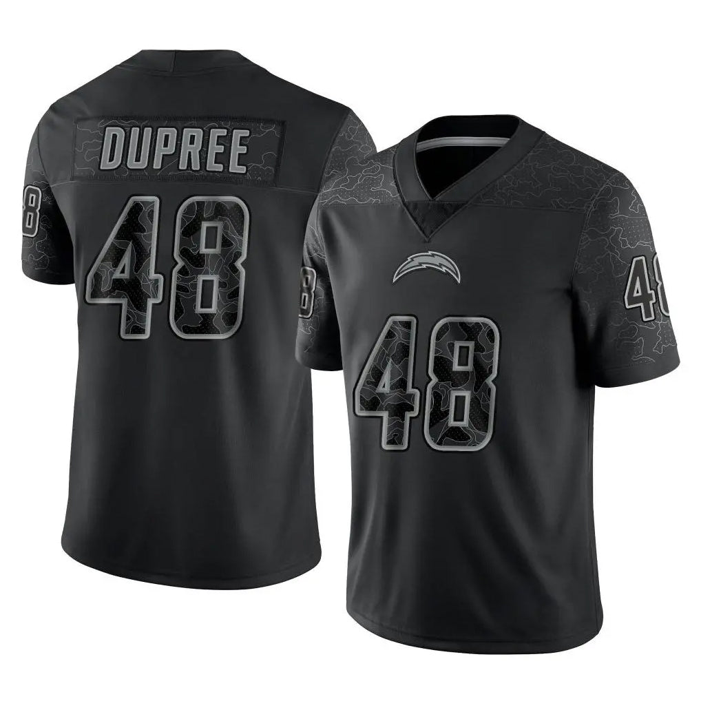 harde LA.Chargers #48 Bud Dupree Player Black Limited Reflective Home Game Stitched Jerseys
