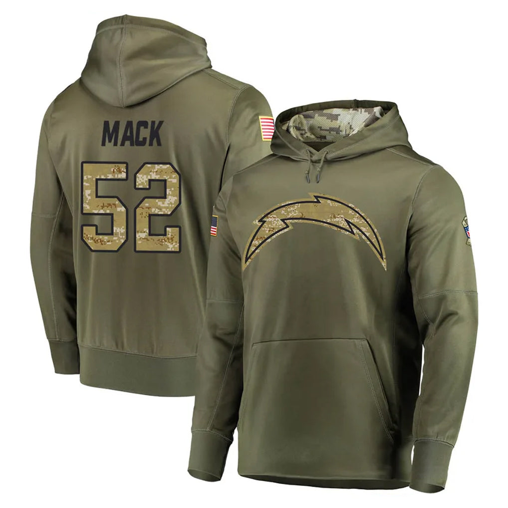 harde LA.Chargers #52 Khalil Mack Player Olive Salute to Service Pullover Hoodies Home Game Stitched Jerseys