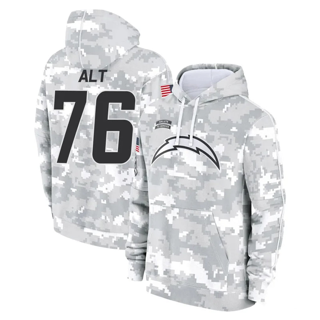 harde LA.Chargers #76 Joe Alt Player Arctic Camo Salute to Service Hoodies Limited Game Stitched Jerseys