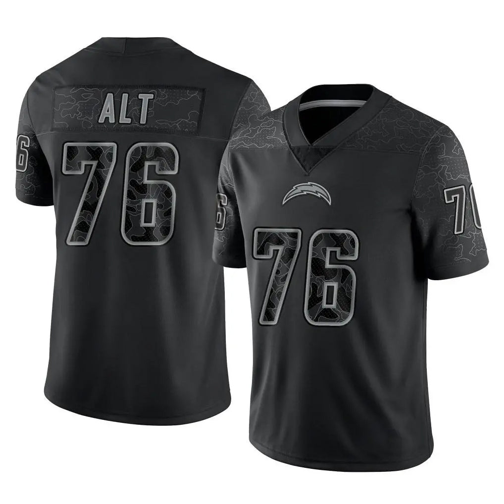 harde LA.Chargers #76 Joe Alt Player Black Limited Reflective Home Game Stitched Jerseys