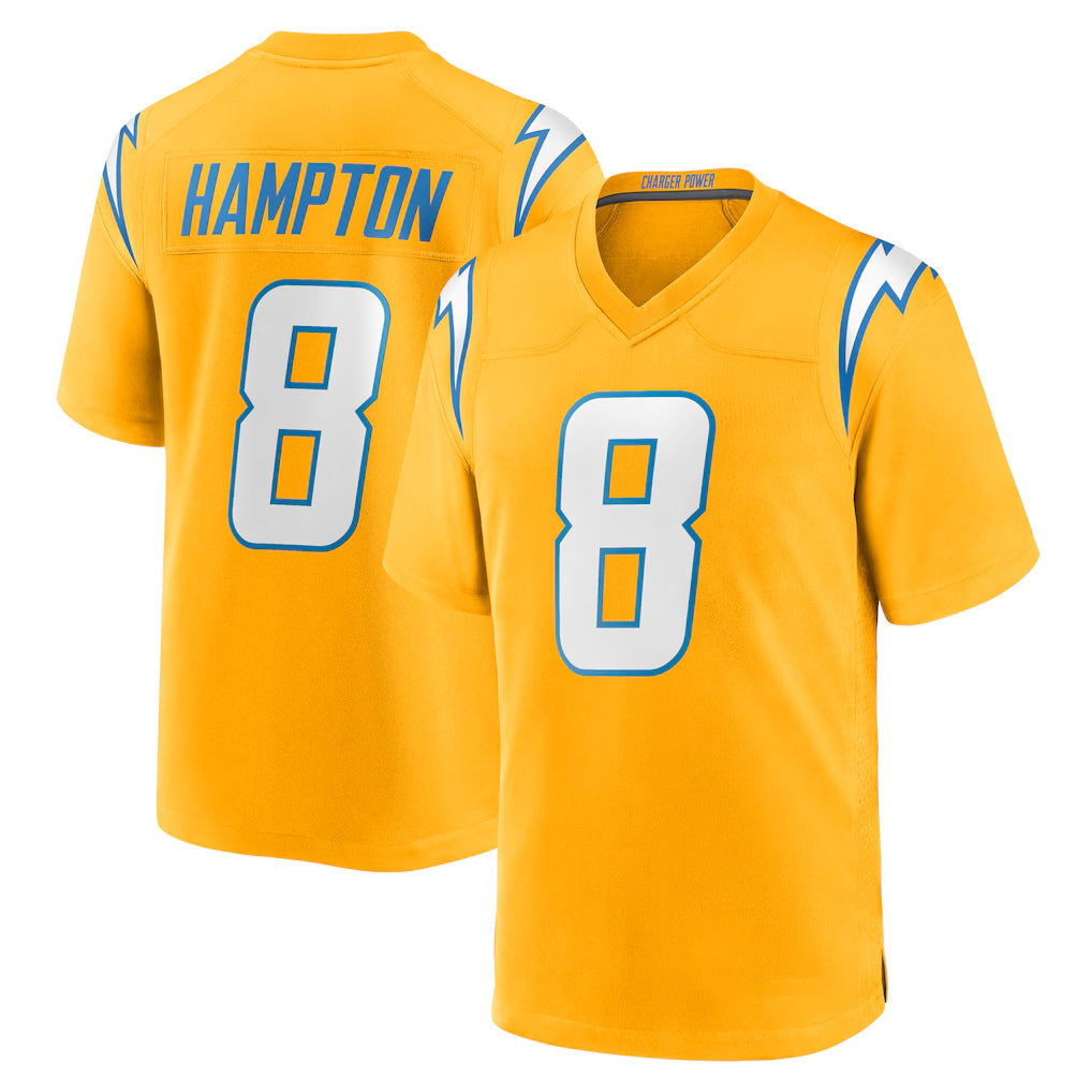 harde LA.Chargers #8 Omarion Hampton Player Gold Home Game Stitched Jerseys