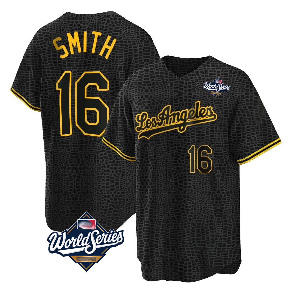 harde LA.Dodgers #16 Will Smith Player Black World Series Snake Skin City Game Home Stitched Jerseys