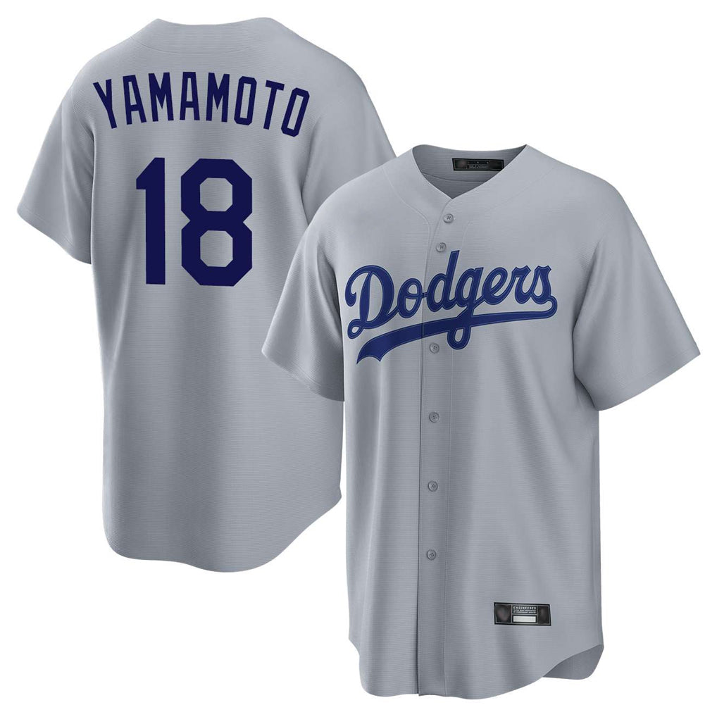 harde LA.Dodgers #18 Yoshinobu Yamamoto Player Gray Game Stitched Jerseys