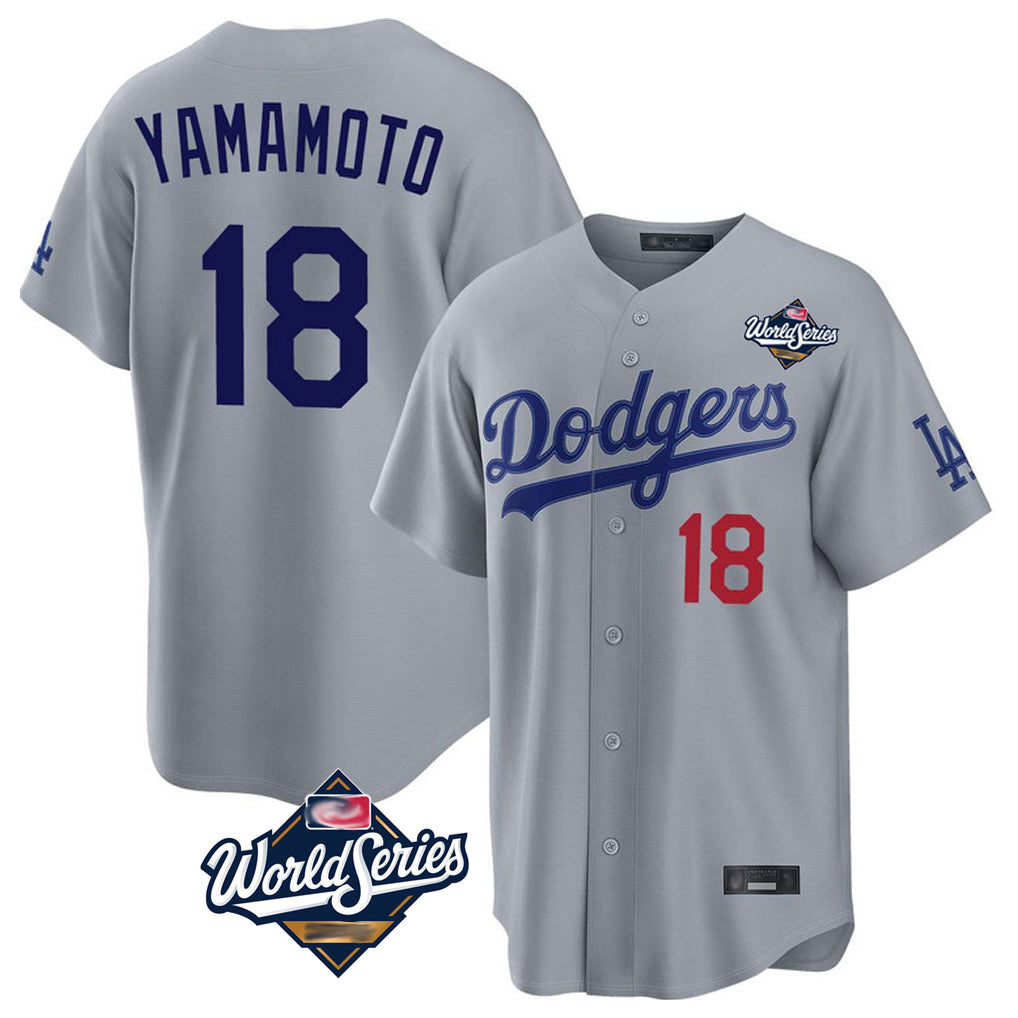 harde LA.Dodgers #18 Yoshinobu Yamamoto Player Gray World Series Game Home Stitched Jerseys