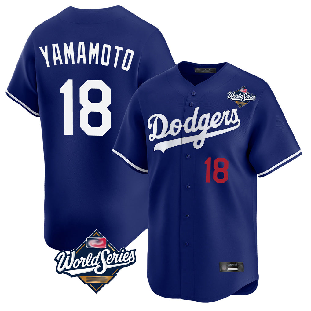 harde LA.Dodgers #18 Yoshinobu Yamamoto Player Royal World Series Limited Home Stitched Jerseys