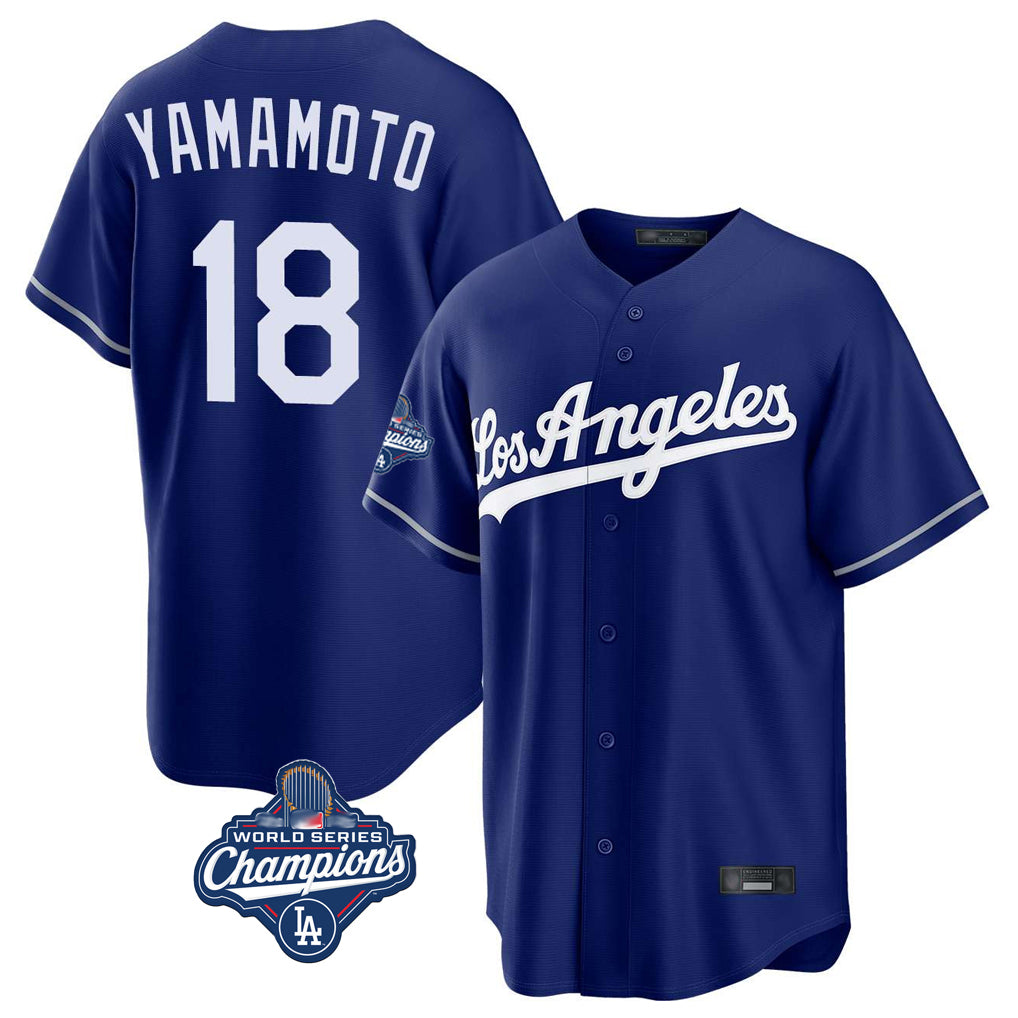 harde LA.Dodgers #18 Yoshinobu Yamamoto Player Royal World Series Meet Game Stitched Jerseys