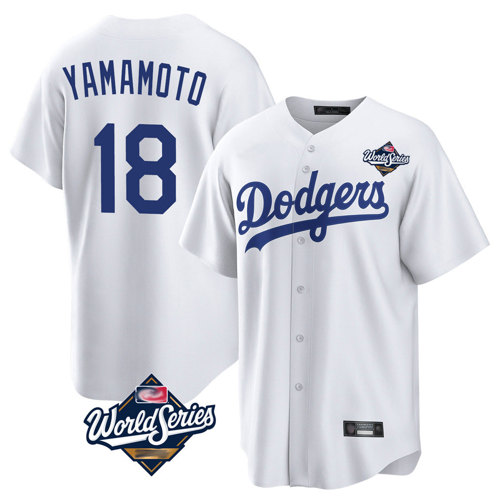 harde LA.Dodgers #18 Yoshinobu Yamamoto Player White World Series Game Home Stitched Jerseys