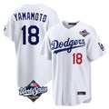 harde LA.Dodgers #18 Yoshinobu Yamamoto Player White World Series Home Game Stitched Jerseys