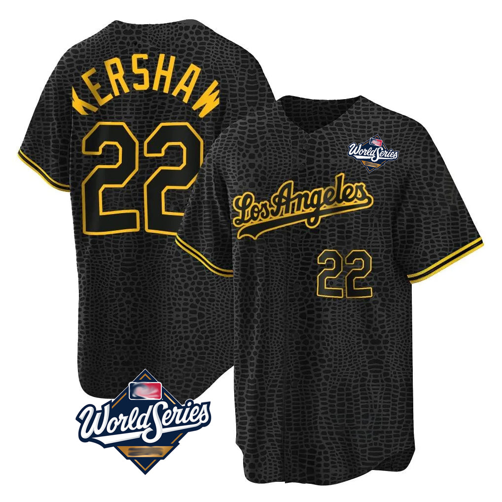 harde LA.Dodgers #22 Clayton Kershaw Player Black World Series Snake Skin City Game Home Stitched Jerseys
