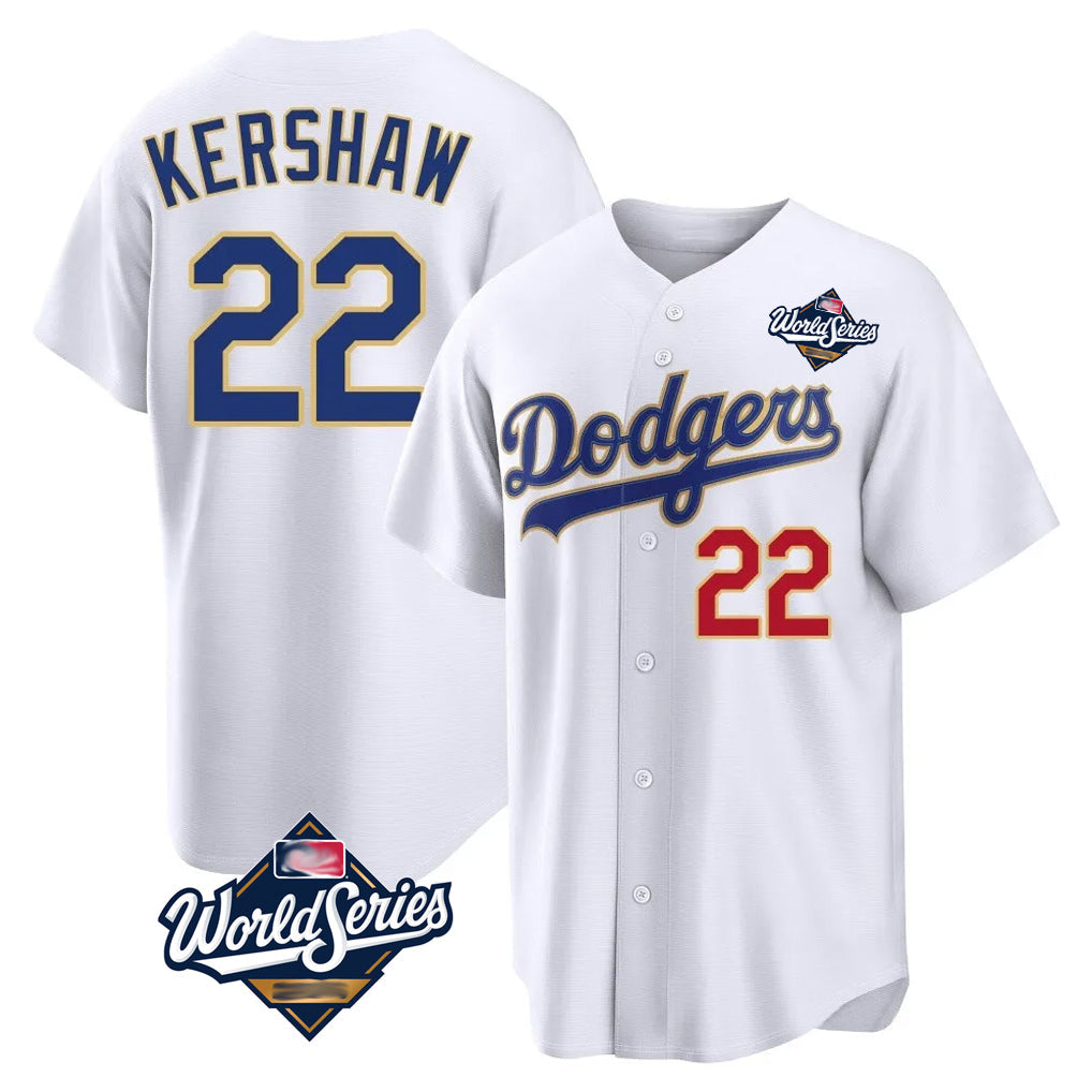 harde LA.Dodgers #22 Clayton Kershaw Player Gold White World Series 2026 Collection Stadium Limited Stitched Jerseys