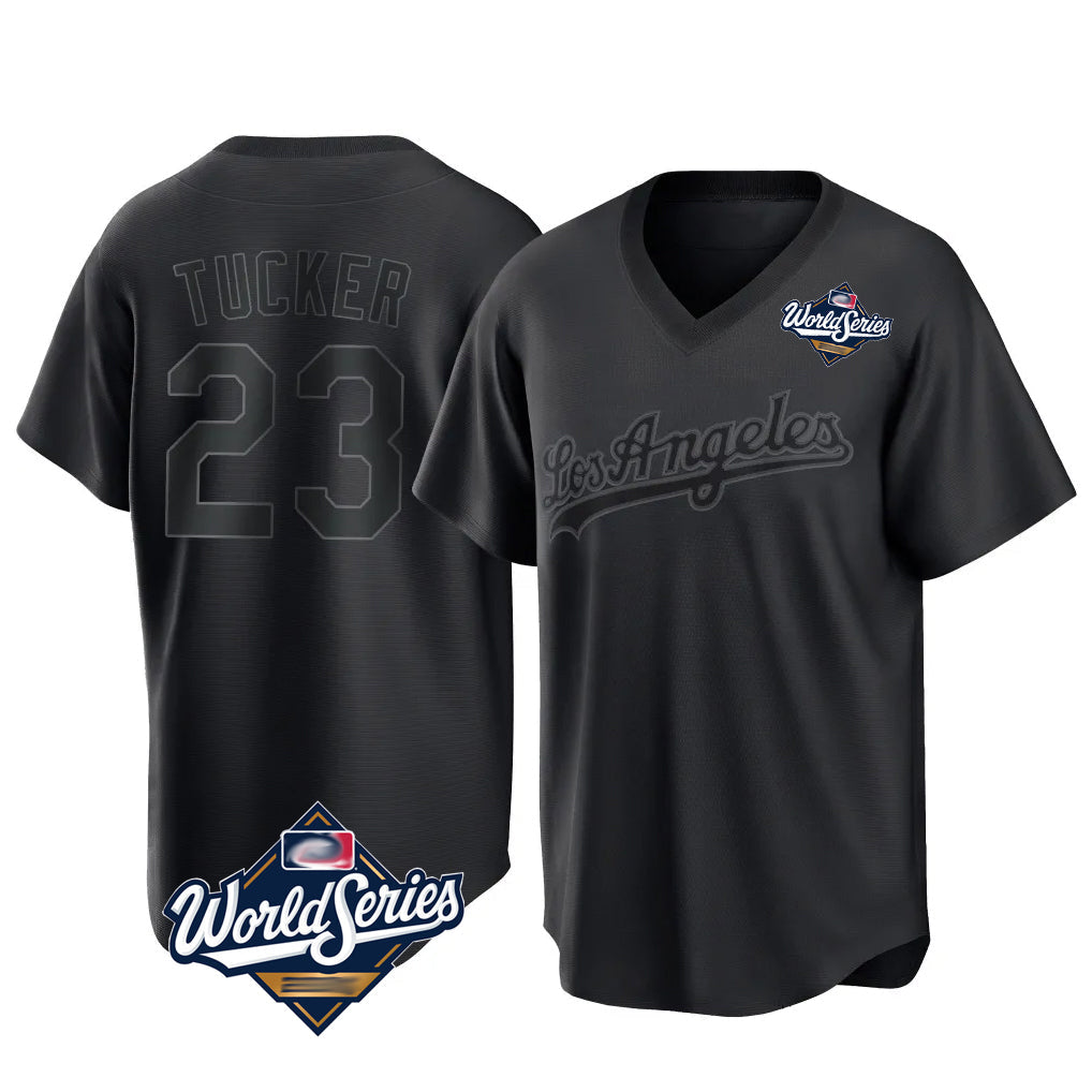 harde LA.Dodgers #23 Kyle Tucker Player Black World Series Pitch Fashion T-shirt Stitched Jerseys