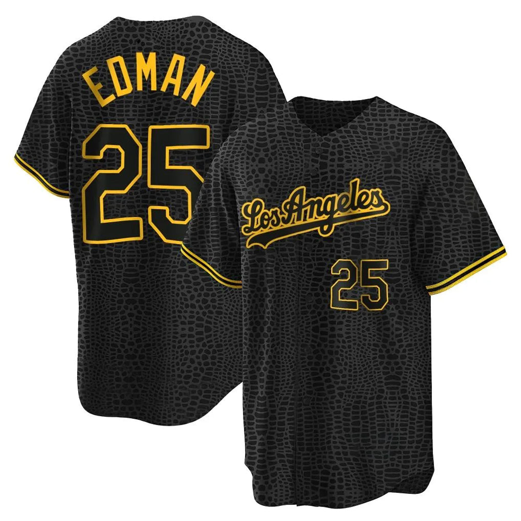 harde LA.Dodgers #25 Tommy Edman Player Black Snake Skin City Game Home Stitched Jerseys