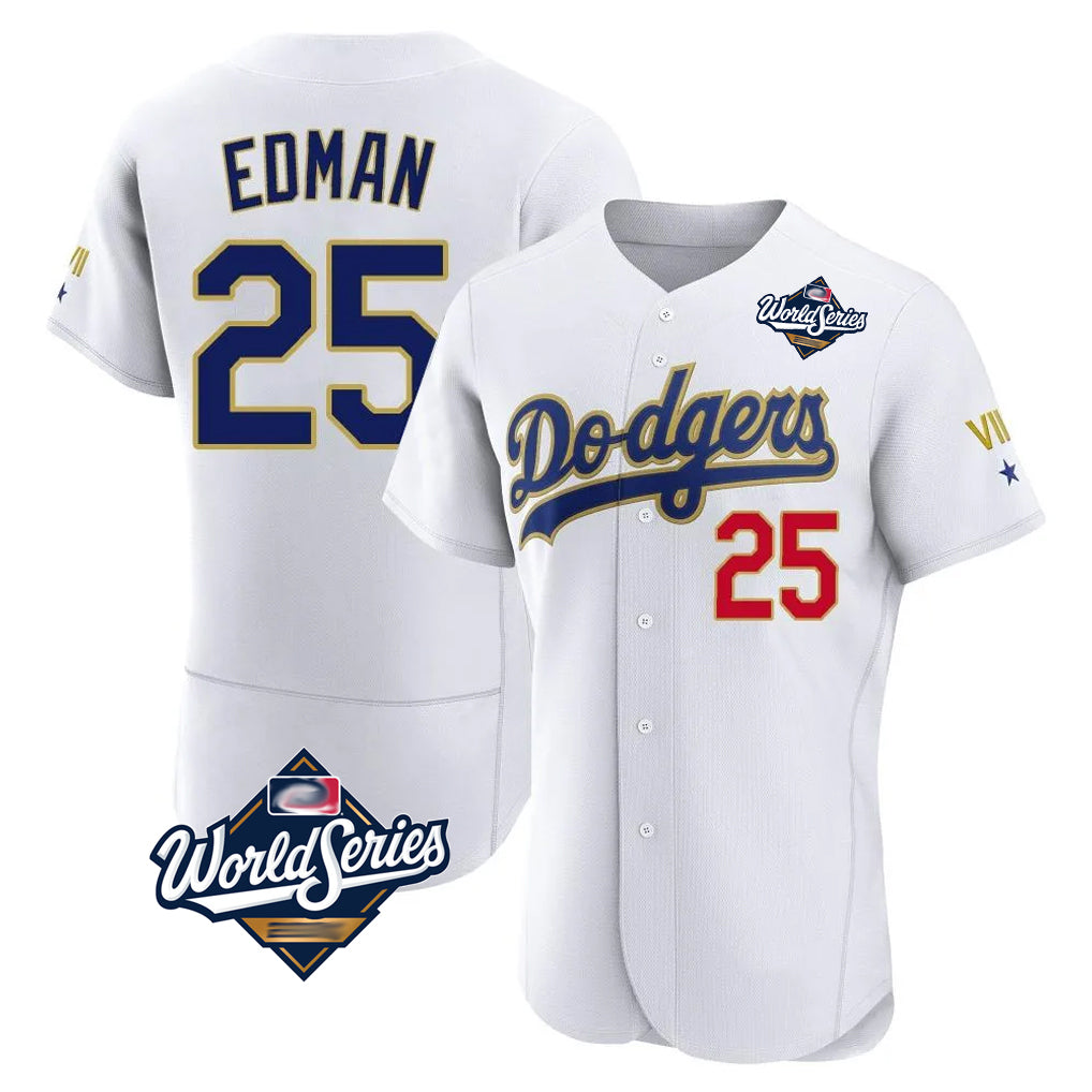 harde LA.Dodgers #25 Tommy Edman Player Gold White World Series 2026 Collection Stadium Limited Elite Stitched Jerseys
