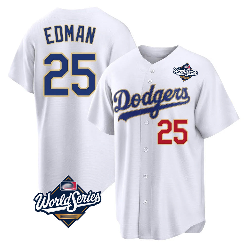 harde LA.Dodgers #25 Tommy Edman Player Gold White World Series 2026 Collection Stadium Limited Stitched Jerseys