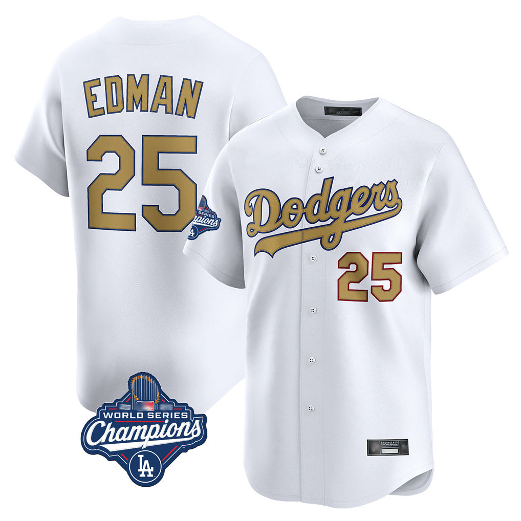 harde LA.Dodgers #25 Tommy Edman Player Gold World Series Meet Collection Limited Home Stitched Jerseys