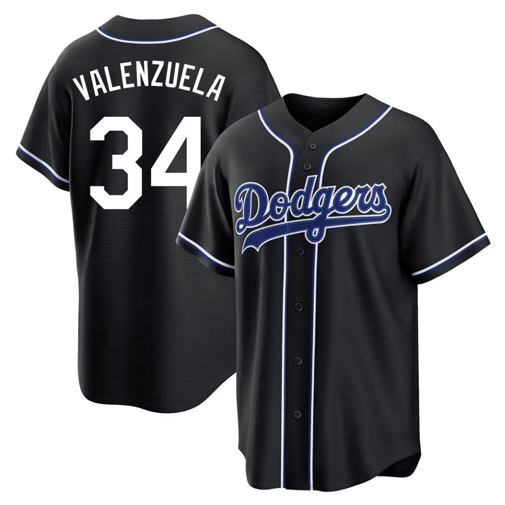 harde LA.Dodgers #34 Fernando Valenzuela Player Black Carbon Limited Home Stitched Jerseys