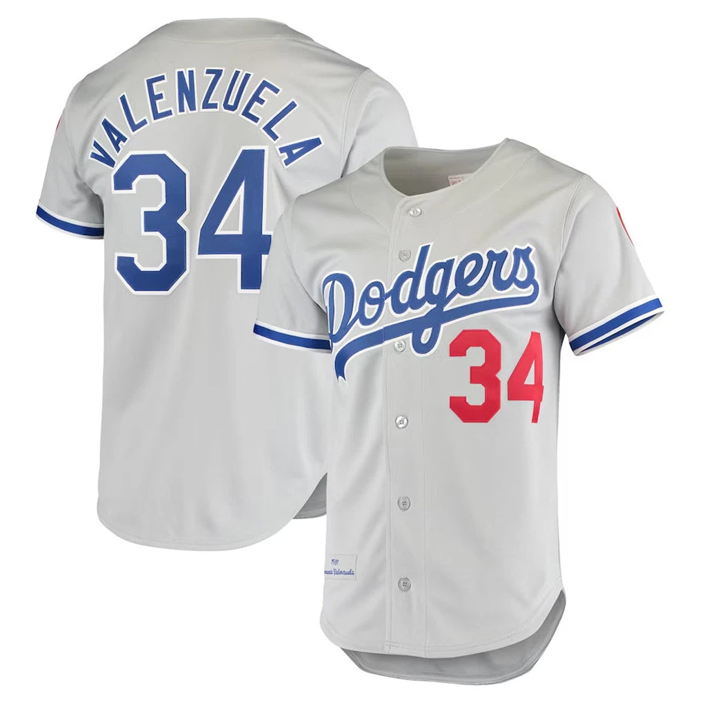 harde LA.Dodgers #34 Fernando Valenzuela Player Gray Throwback 1981 Stitched Jerseys