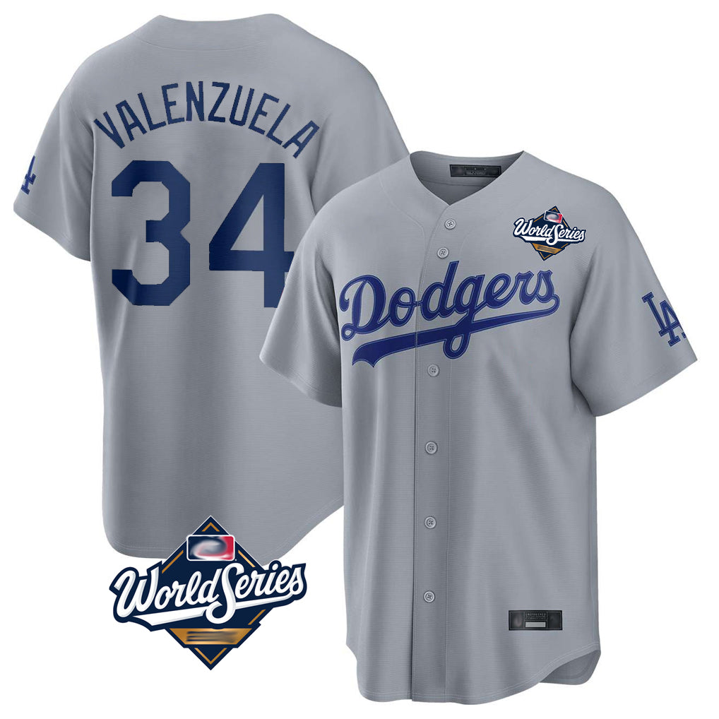 harde LA.Dodgers #34 Fernando Valenzuela Player Gray World Series Game Stitched Jerseys