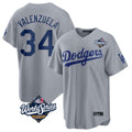 harde LA.Dodgers #34 Fernando Valenzuela Player Gray World Series Game Stitched Jerseys