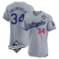 harde LA.Dodgers #34 Fernando Valenzuela Player Gray World Series Limited Elite Home Stitched Jerseys
