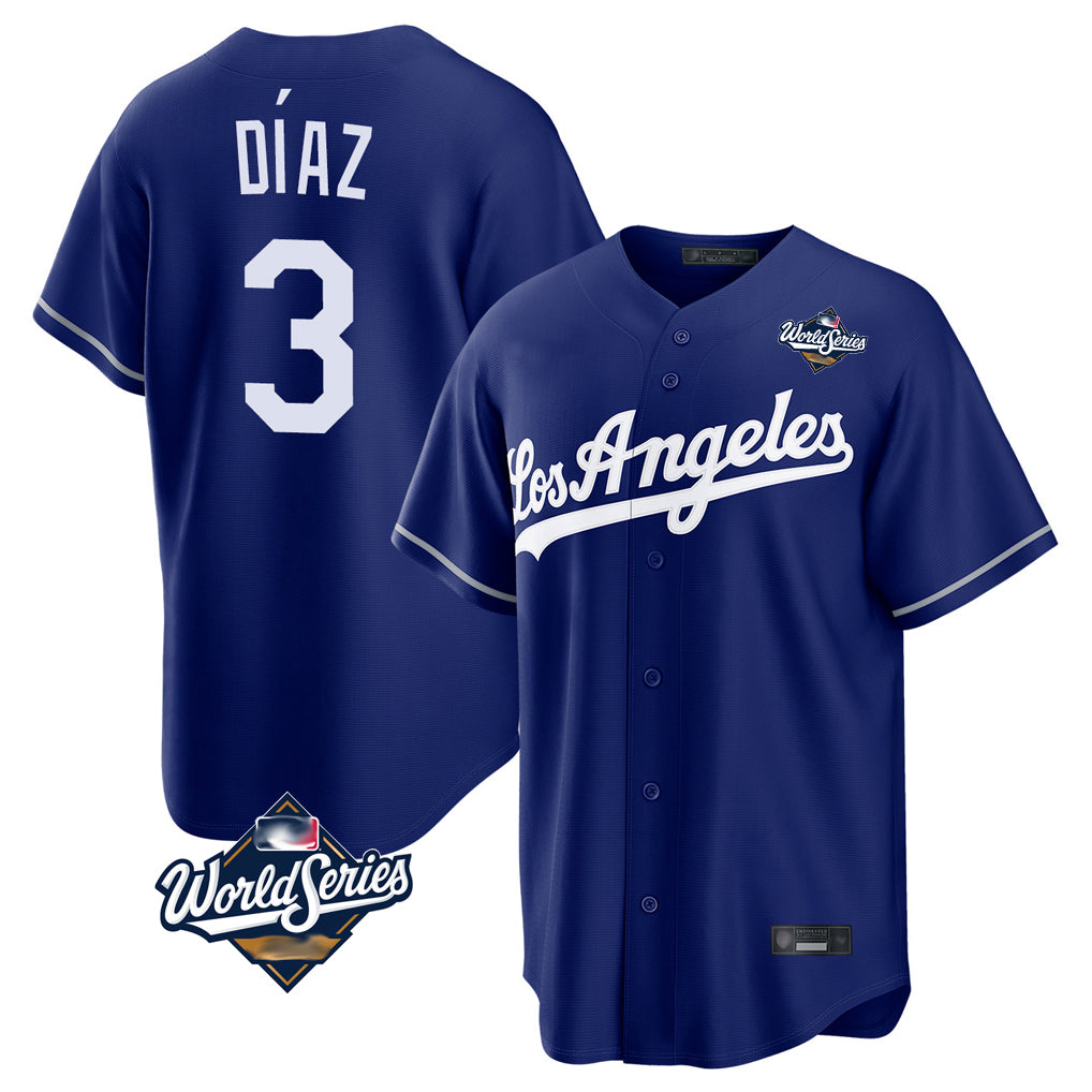 harde LA.Dodgers #3 Edwin D¡§aaz Player Royal World Series Game Stitched Jerseys