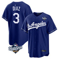 harde LA.Dodgers #3 Edwin D¡§aaz Player Royal World Series Game Stitched Jerseys