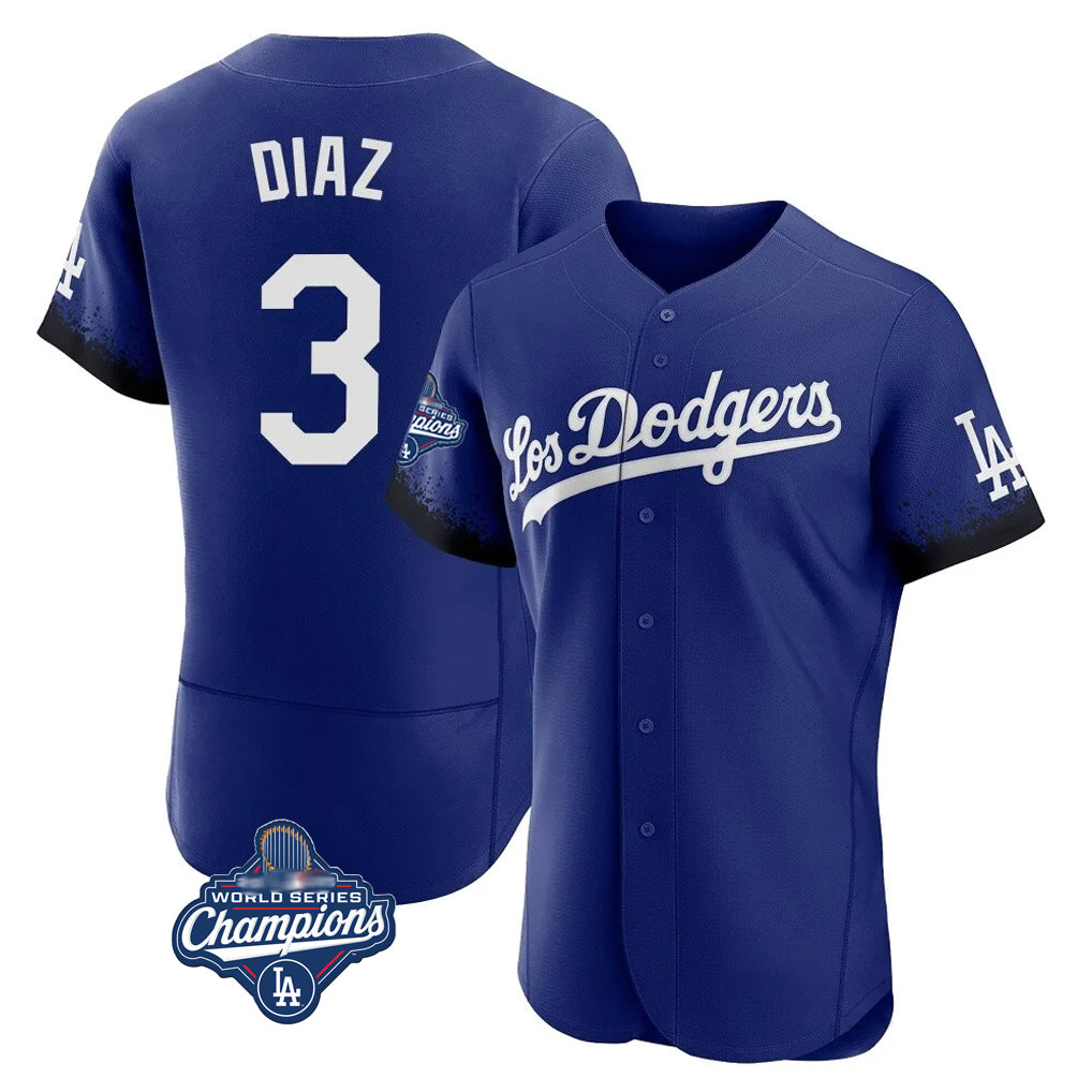 harde LA.Dodgers #3 Edwin D¡§aaz Player Royal World Series Meet City Connect Elite Home Stitched Jerseys