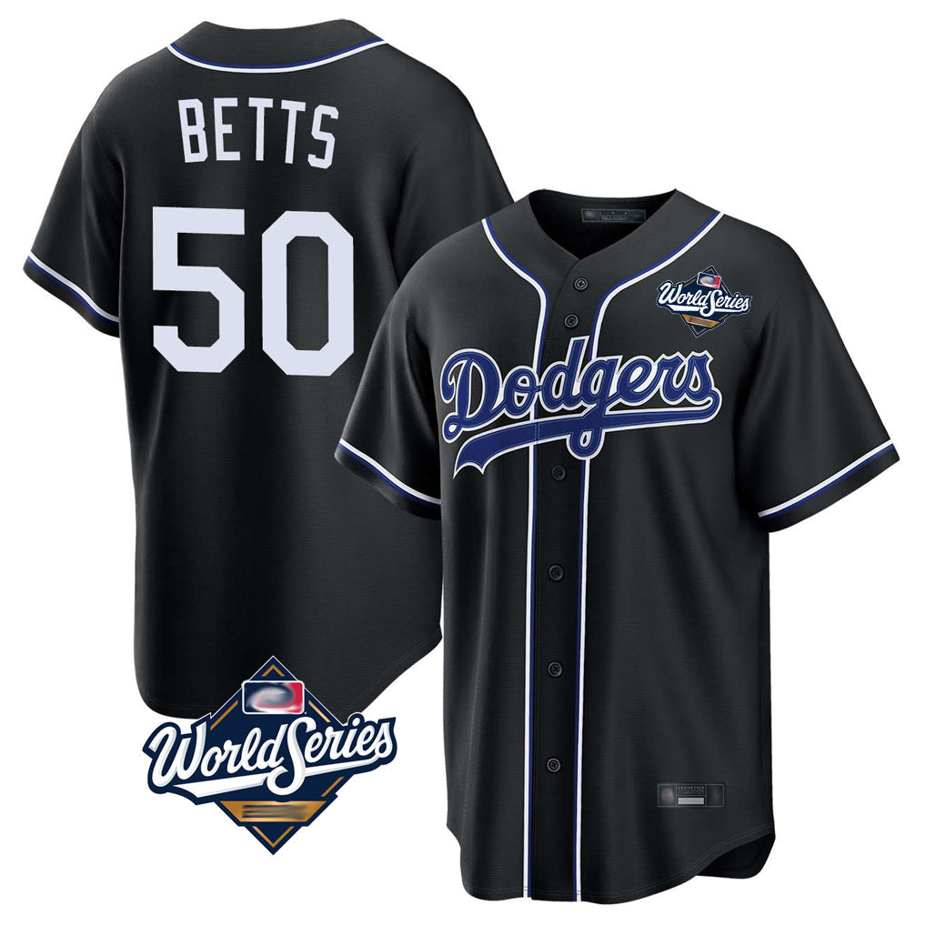 harde LA.Dodgers #50 Mookie Betts Player Black World Series Carbon Limited Home Stitched Jerseys