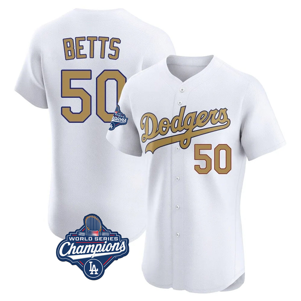 harde LA.Dodgers #50 Mookie Betts Player Gold World Series Meet Limited Elite Home Stitched Jerseys
