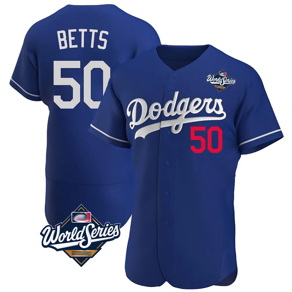 harde LA.Dodgers #50 Mookie Betts Player Royal World Series Limited Elite Home Stitched Jerseys