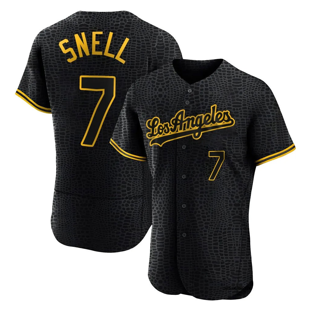 harde LA.Dodgers #7 Blake Snell Player Black Snake Skin City Limited Elite Home Stitched Jerseys