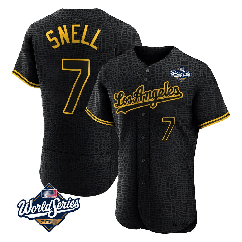 harde LA.Dodgers #7 Blake Snell Player Black Snake Skin City Limited Elite World Series Home Stitched Jerseys