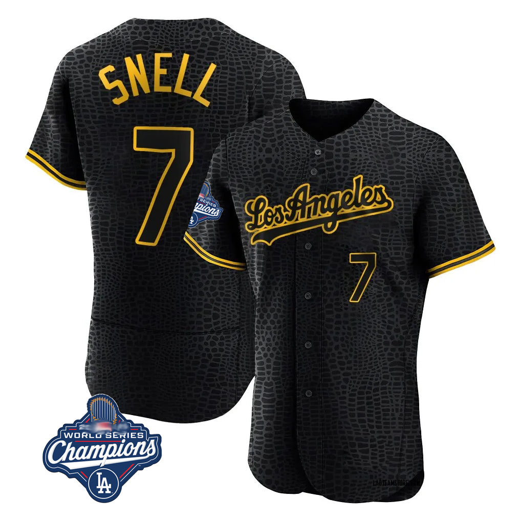 harde LA.Dodgers #7 Blake Snell Player Black Snake Skin City Limited Elite World Series Meet Home Stitched Jerseys
