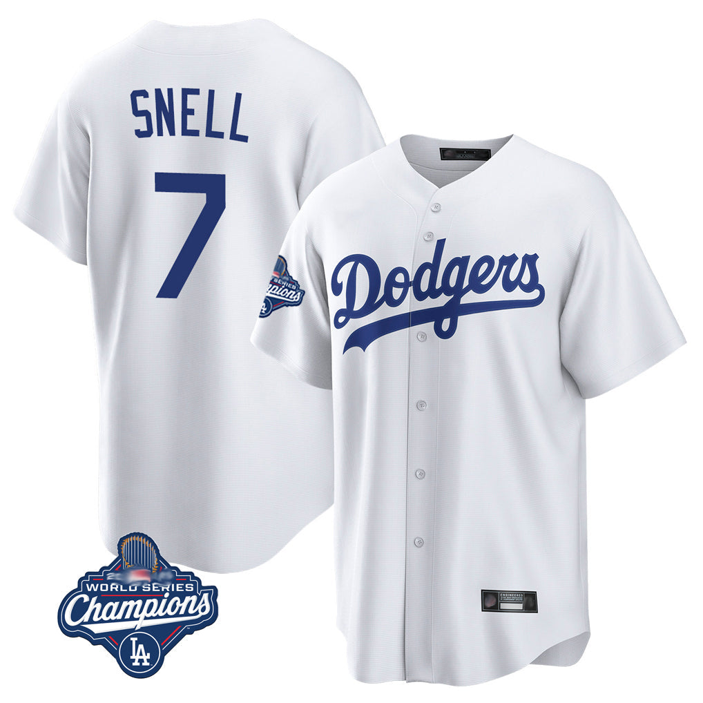 harde LA.Dodgers #7 Blake Snell Player White Game World Series Meet Stitched Jerseys