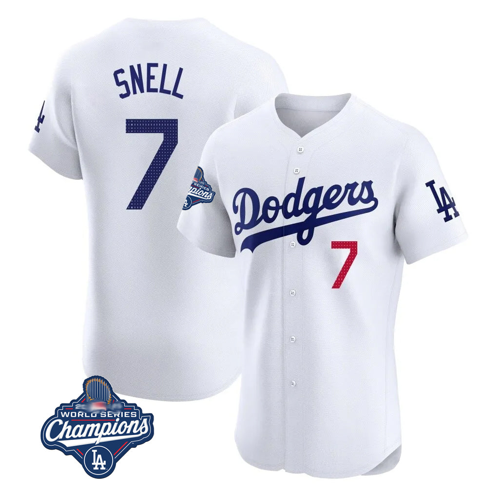 harde LA.Dodgers #7 Blake Snell Player White Limited Elite World Series Meet Home Stitched Jerseys