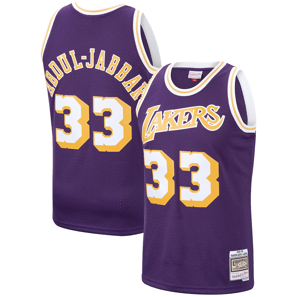 harde LA.Lakers #33 Kareem Abdul-Jabbar Mitchell & Ness Purple Hardwood Classics Swingman Jerseys