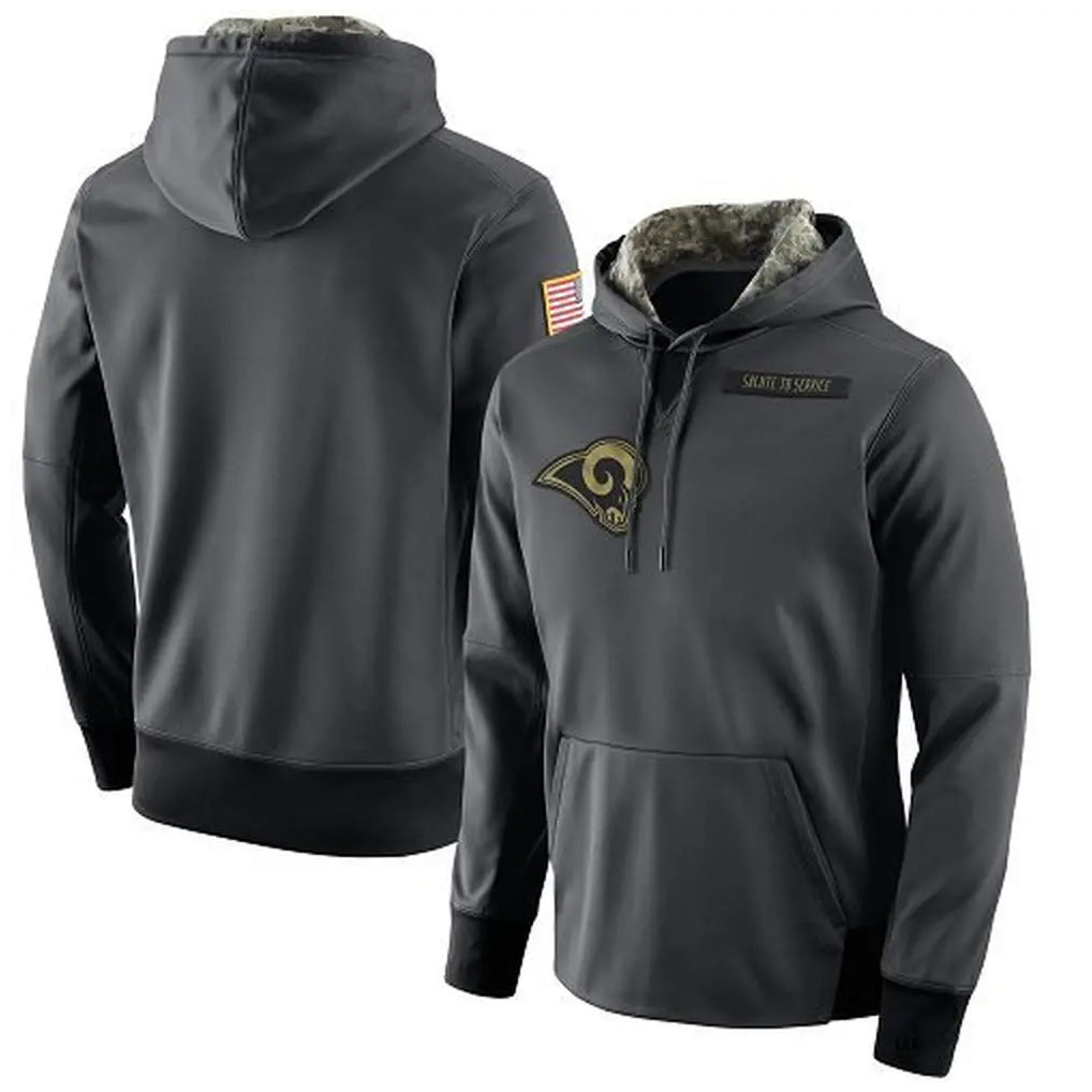 harde LA.Rams Gray Pullover Hoodie Limited Game Blank Player Stitched Jerseys