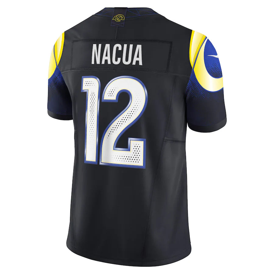 harde LA.Rams #12 Puka Nacua Player Midnight Blue Rivalries Collection Vapor Limited Stitched Jersey