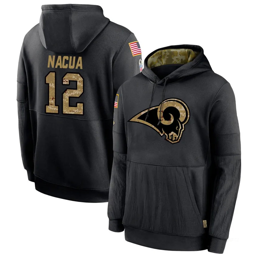 harde LA.Rams #12 Puka Nacua Player Salute to Service Black Hoodies Stitched Jerseys