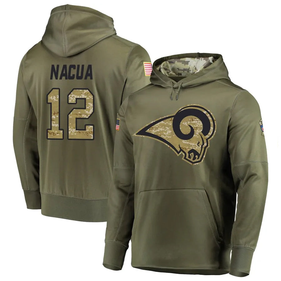 harde LA.Rams #12 Puka Nacua Player Salute to Service Olive Hoodies Stitched Jerseys