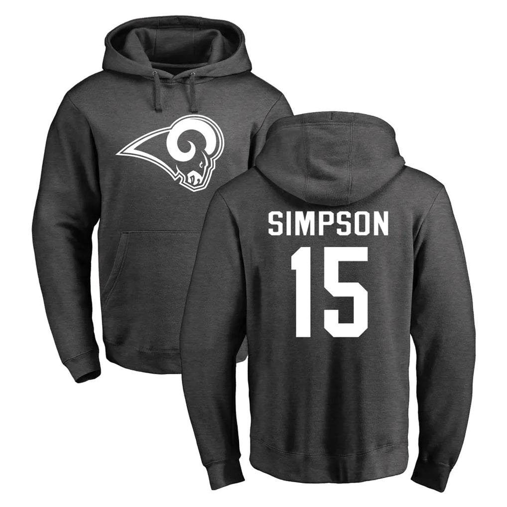 harde LA.Rams #15 Ty Simpson Player Gray Pullover Hoodie Limited Game Stitched Jerseys