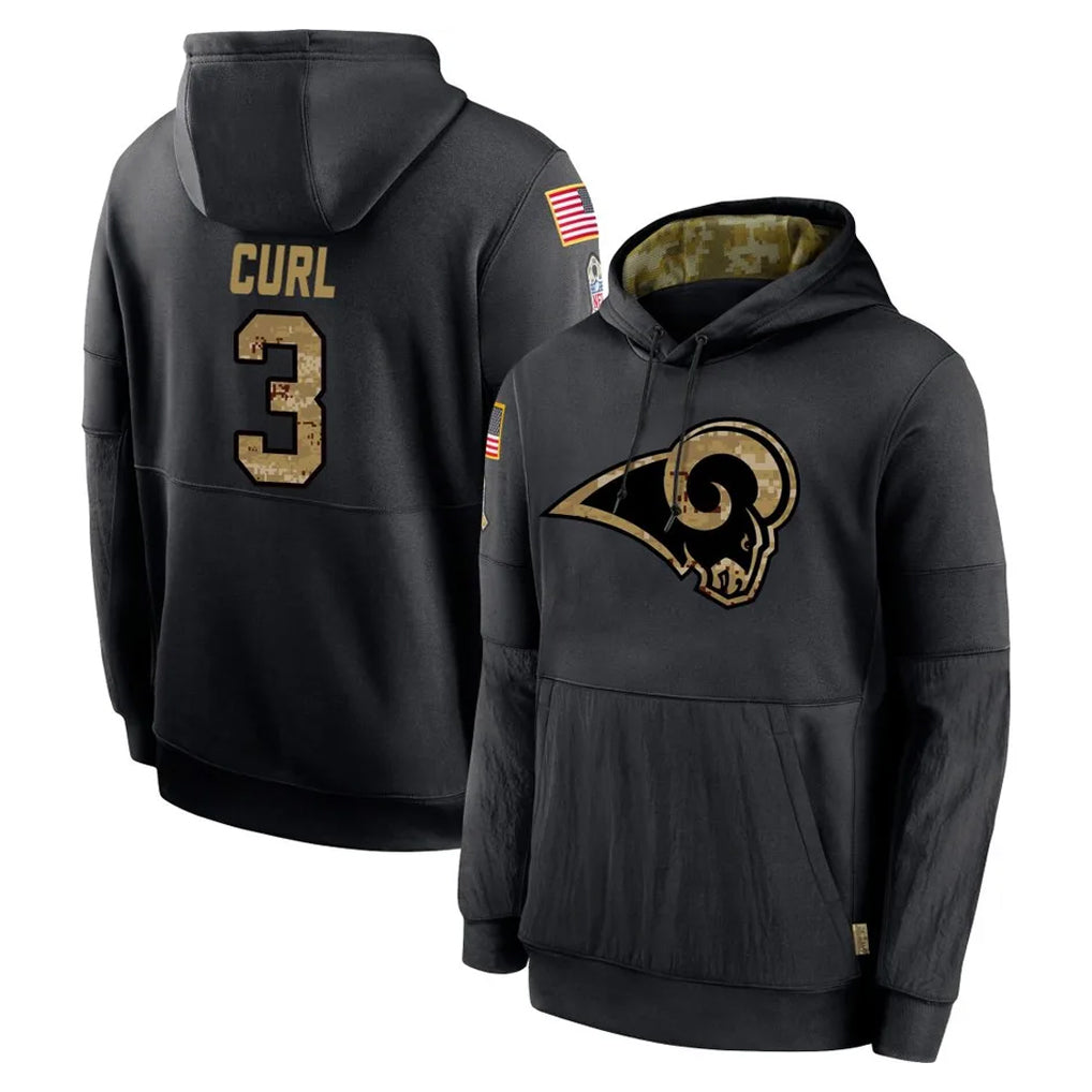 harde LA.Rams #3 Kam Curl Player Black Salute to Service Hoodies Limited Game Stitched Jerseys