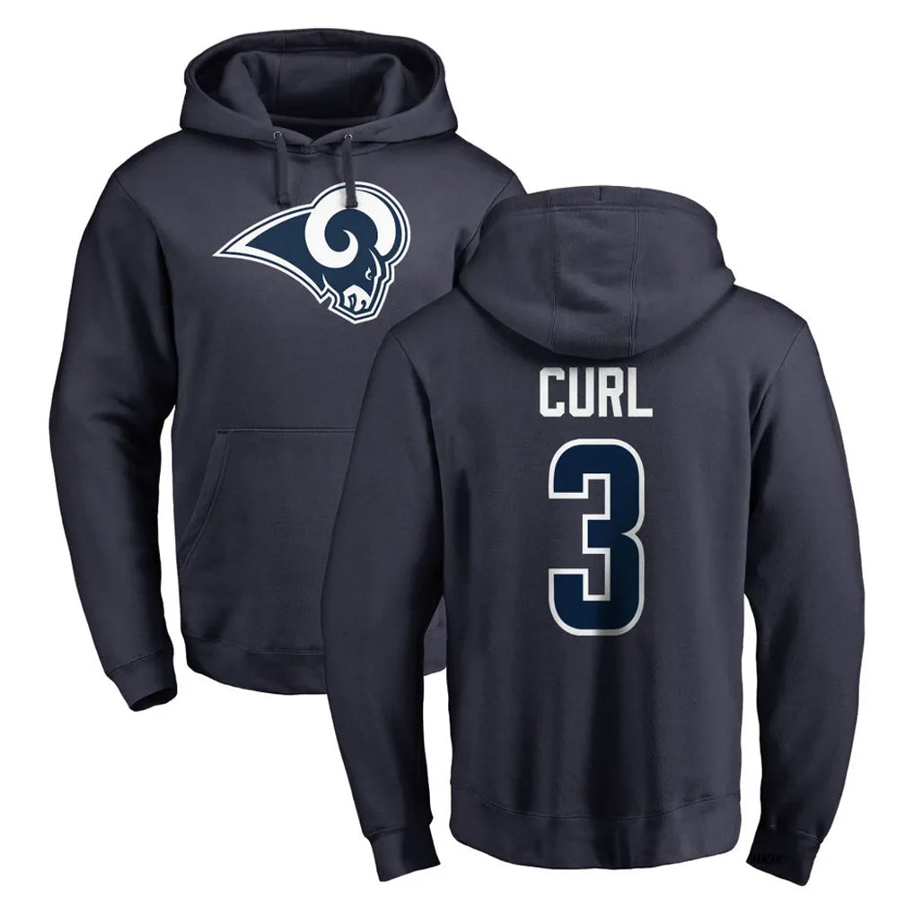 harde LA.Rams #3 Kam Curl Player Navy Pullover Hoodie Limited Game Stitched Jerseys