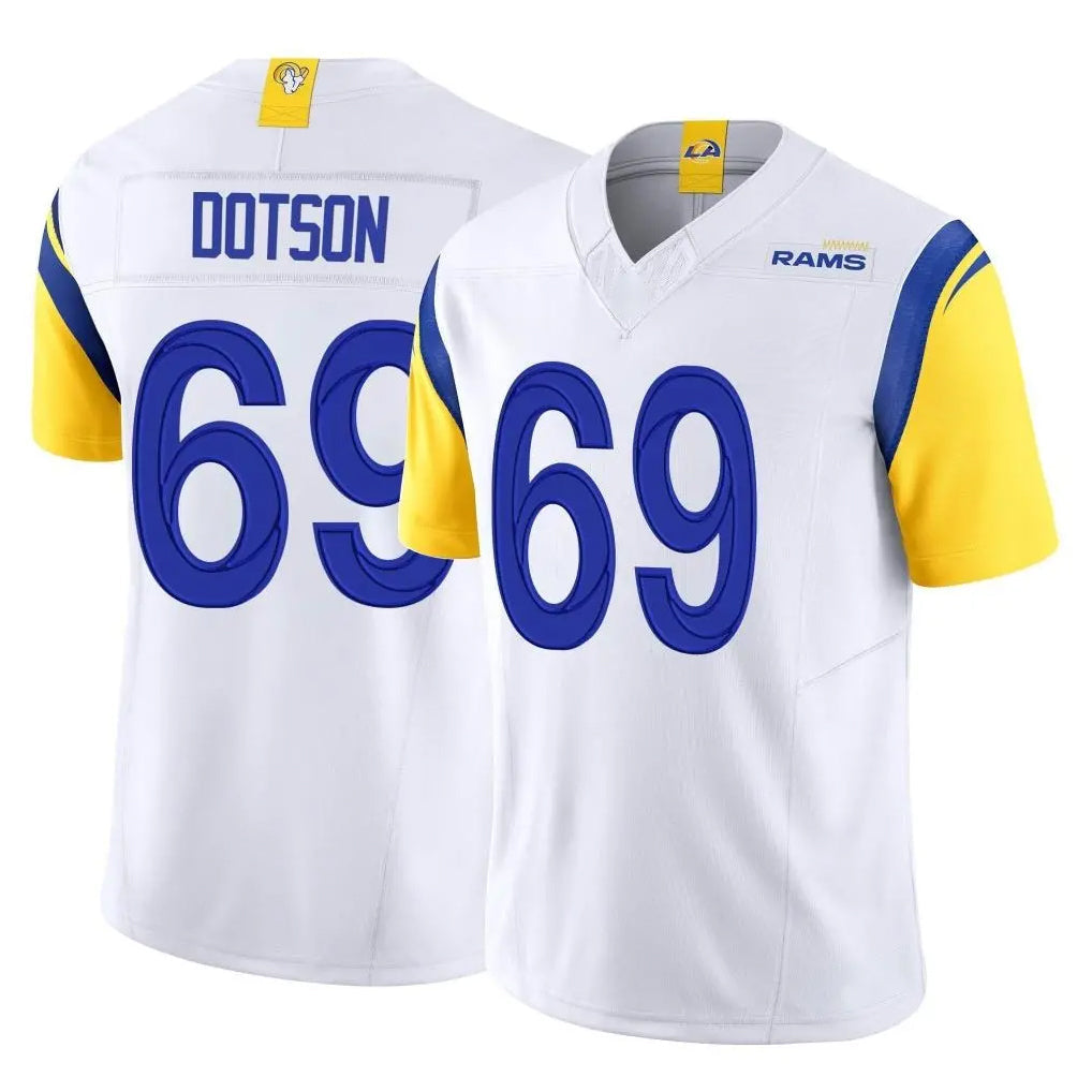 harde LA.Rams #69 Kevin Dotson Player White Limited Vapor F.U.S.E. Home Game Stitched Jerseys